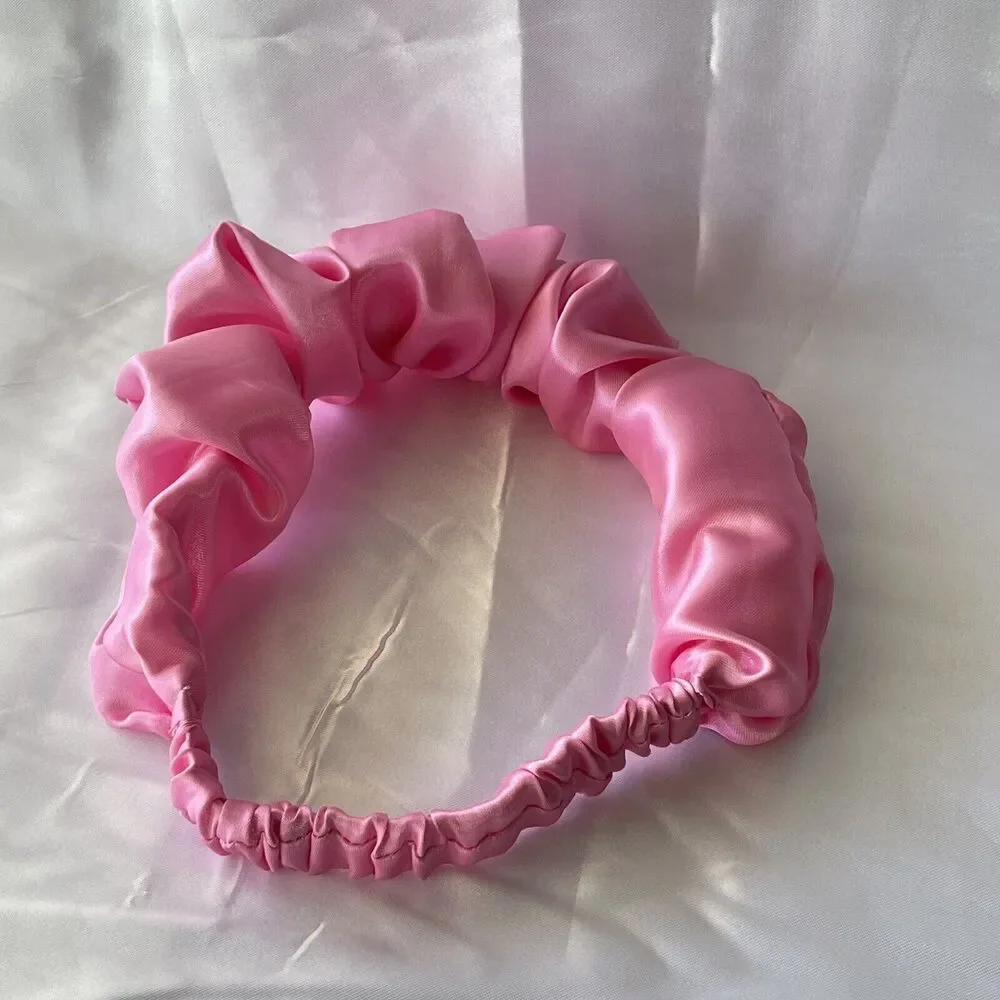 Pink Satin Headband wrap scrunched For Women Pleated design